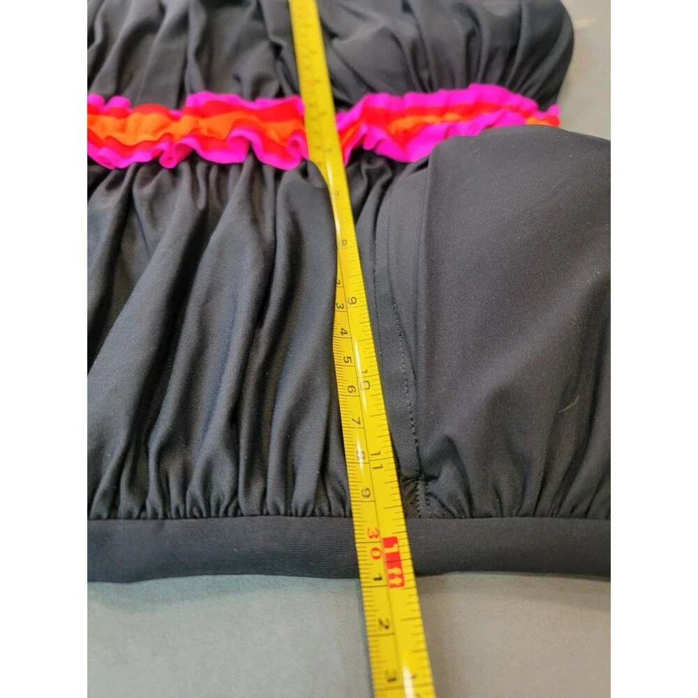 Bleu Rod Beattie Black NWT Strapless 1 Piece Swimsuit Size 8 Ruched Pink Orange